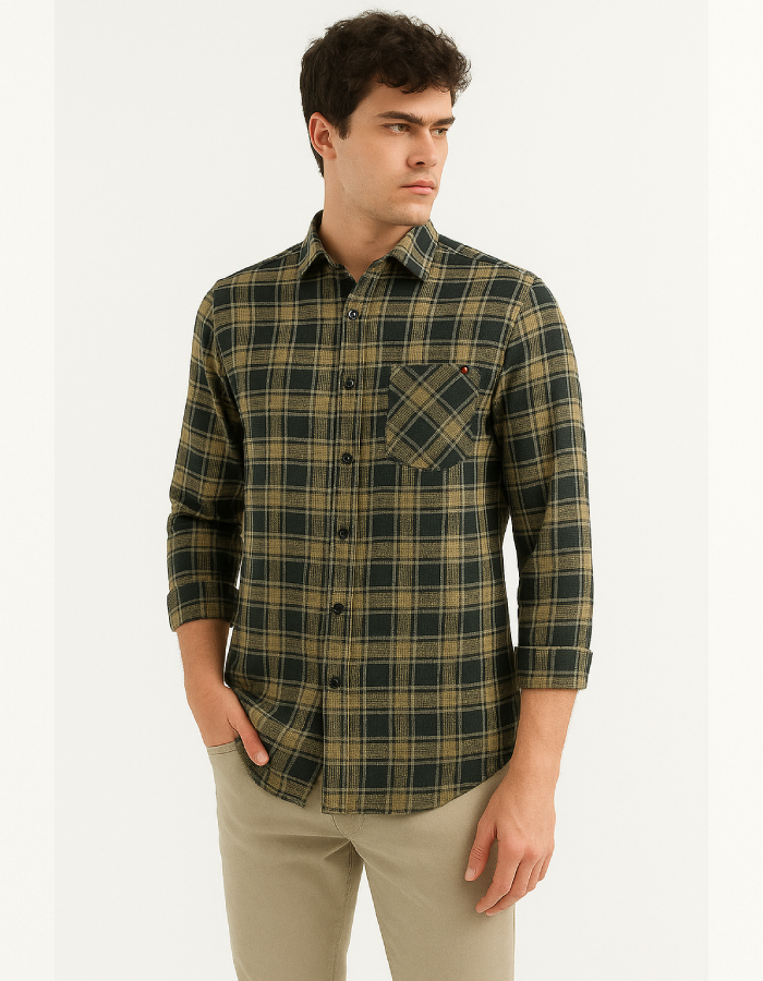 Black and tankhaki plaid Shirt