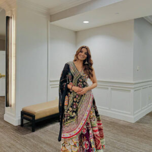Designer Gujarati Style Chaniya Choli with Cultural Artwork