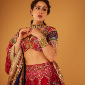 Designer Maroon Traditional Lahenga Choli with Ajrakh Print Dupatta