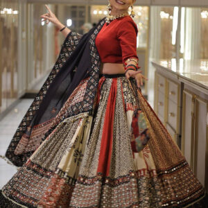 Elegant Multicolor Handcrafted Patchwork Lehenga with Dupatta