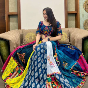 Handcrafted Folk Art Lehenga Set with Contrasting Red Dupatta