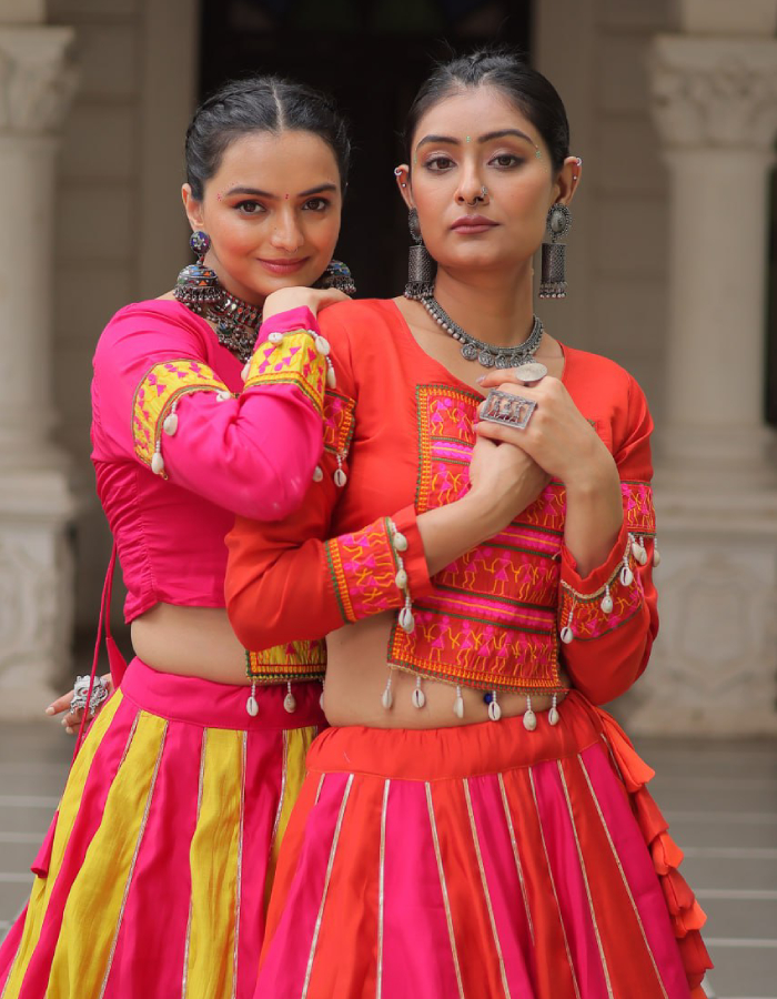 Lehenga Choli: Roman With attractive combination of Mirror lace embellished work