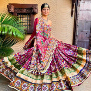 Magenta Lehenga Choli with Intricate Embroidery and Printed Dupatta