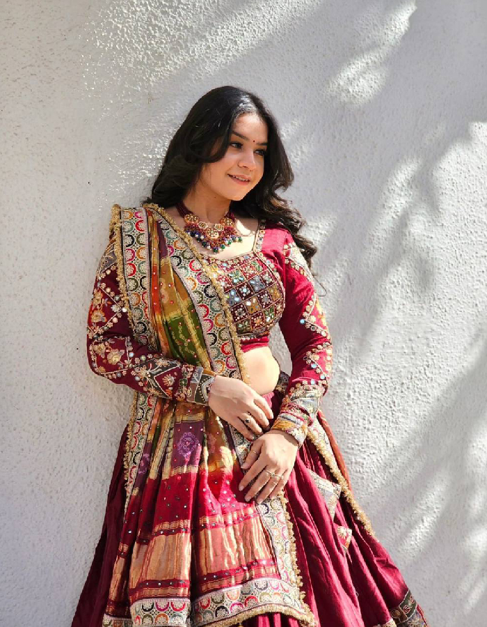 Maroon Lehenga Choli with Multicolor Geometric Patchwork Accents