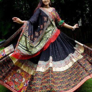 Traditional Kutchi Embroidered Lehenga Choli with Black Dupatta