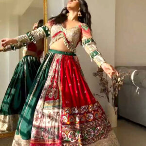 Traditional Multicolor Lehenga Choli with Handcrafted Tribal Art Motifs
