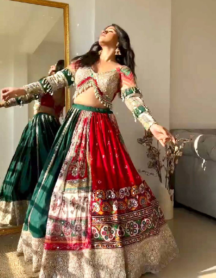 Traditional Multicolor Lehenga Choli with Handcrafted Tribal Art Motifs