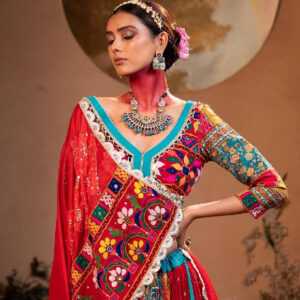 Vibrant Multicolor Lehenga Choli with Pink Embroidered Dupatta